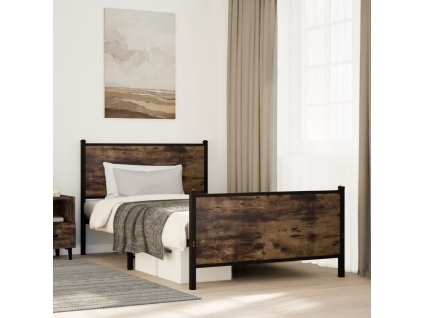 vidaXL Kovový posteľný rám bez matraca, tmavý dub 100x190 cm