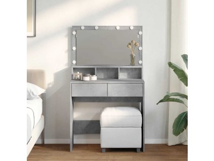 vidaXL Toaletný stolík s LED betónovosivý 80x41x134,5 cm