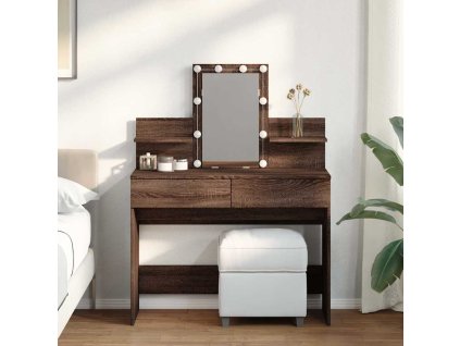 vidaXL Toaletný stolík s LED hnedý dub 100x40x130 cm