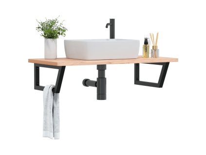 vidaXL Polica pod umývadlo nástenná oceľ a bukový masív