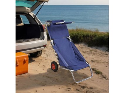 vidaXL Plážový vozík s kolieskami, prenosný, skladací, modrý