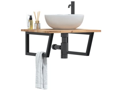 vidaXL Polica pod umývadlo nástenná oceľ a akáciový masív