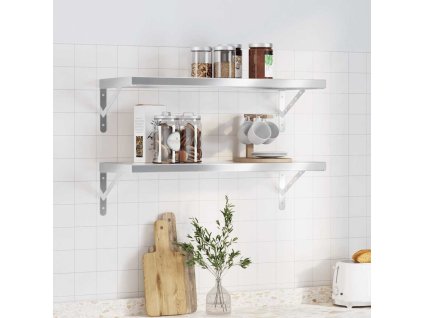 vidaXL Nástenné police 2 ks 75x30x3 cm strieborné nehrdzavejúca oceľ
