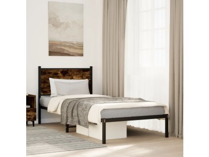 vidaXL Kovový posteľný rám bez matraca dymový dub 90x200 cm