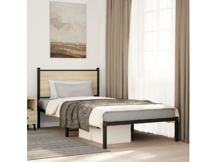 vidaXL Kovový posteľný rám bez matraca, dub sonoma 100x190 cm