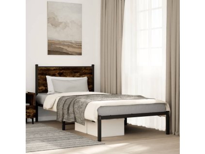 vidaXL Kovový posteľný rám bez matraca dymový dub 100x200 cm