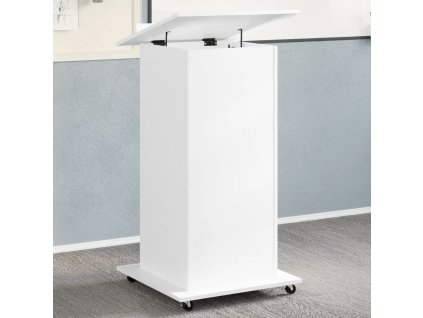 vidaXL Rečnícky pult kolieska a zásuvka biely 55x55x107cm kompoz.drevo