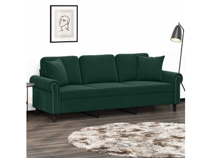 vidaXL 3-miestna pohovka s vankúšmi tmavozelená 180 cm zamat