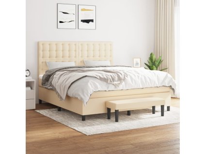 vidaXL Posteľný rám boxspring s matracom krémový 180x200 cm látka