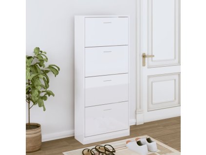 vidaXL Botník lesklý biely 63x24x147 cm spracované drevo