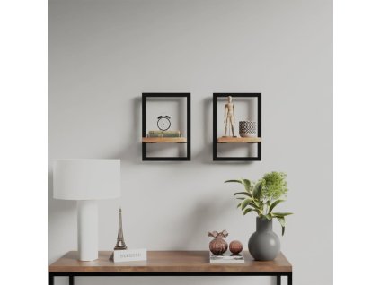 vidaXL Nástenné police 2 ks 25x25x35 cm akáciový masív a oceľ