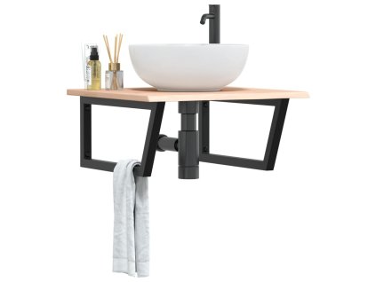 vidaXL Polica pod umývadlo, nástenná, oceľ a dubový masív