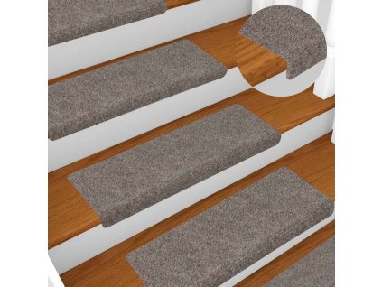 vidaXL Schodové rohože, samolepiace, 15 ks, 65x21x4 cm, béžové, s obdĺžnikovým okrajom