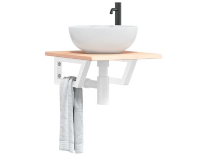 vidaXL Polica pod umývadlo, nástenná, oceľ a dubový masív