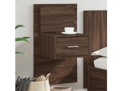 vidaXL Nástenná nočná skrinka s LED osvetlením hnedý dub