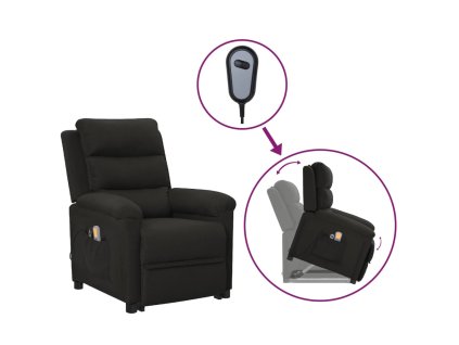 vidaXL Zdvíhacie masážne kreslo čierne látkové