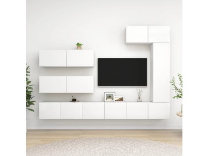 vidaXL 7-dielna súprava TV skriniek, biela, kompozitné drevo