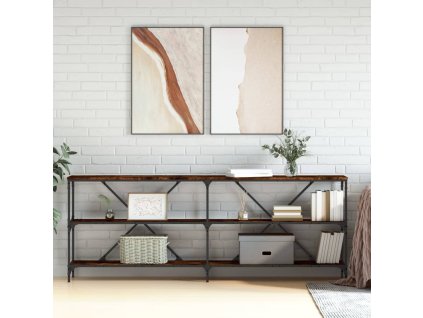vidaXL Konzolový stolík dymový dub 200x30x75cm kompozitné drevo železo
