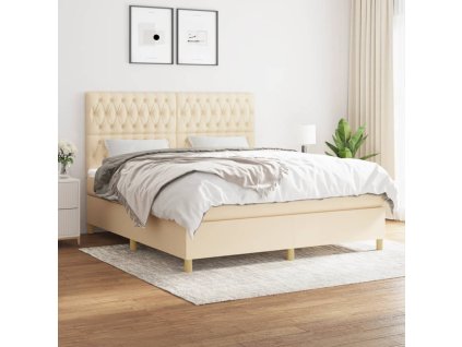 vidaXL Posteľný rám boxspring s matracom krémový 180x200 cm látka