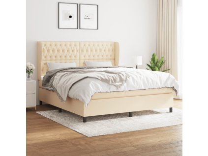 vidaXL Posteľný rám boxspring s matracom krémový 180x200 cm látka