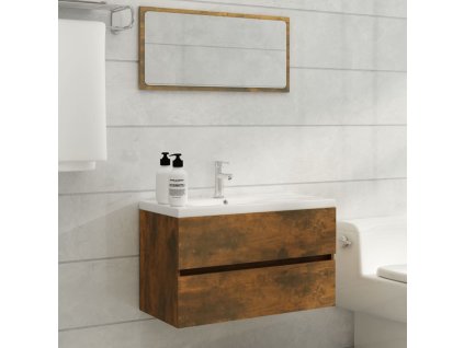 VidaXL Umývadlová skrinka so vstavaným umývadlom dymový dub spr. drevo