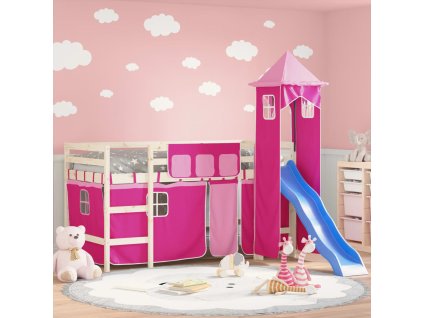 vidaXL Závesy pre poschodovú posteľ s vežou ružové polyester