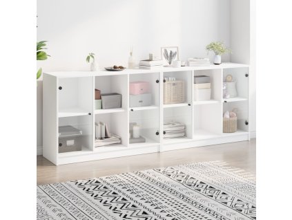 vidaXL Knižnica s dvierkami biela 204x37x75 cm kompozitné drevo