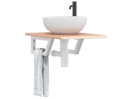 vidaXL Polica pod umývadlo, nástenná, oceľ a dubový masív