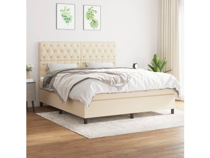 vidaXL Posteľný rám boxspring s matracom krémový 160x200 cm látka