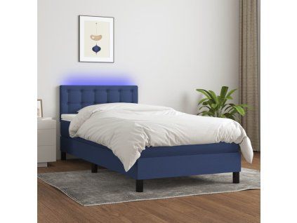vidaXL Posteľ boxsping s matracom a LED modrá 80x200 cm látka