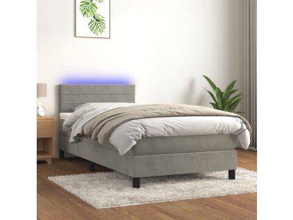 vidaXL Posteľ boxsping s matracom a LED bledosivá 100x200 cm zamat