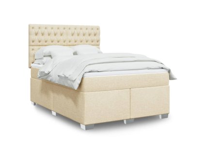 vidaXL Posteľný rám boxspring s matracom krémový 160x200 cm látka