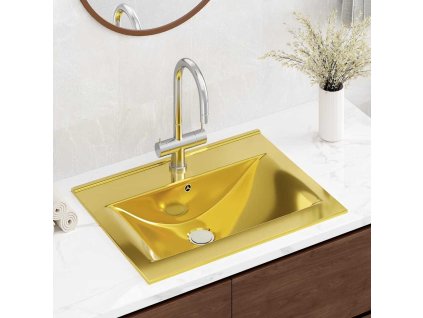 vidaXL Umývadlo s prepadom 60x46x16 cm, keramika, zlaté