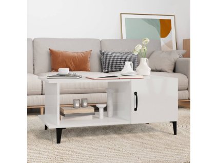 vidaXL Konferenčný stolík lesklý biely 90x50x40 cm spracované drevo