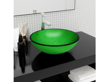 vidaXL Umývadlo z tvrdeného skla 42x14 cm zelené