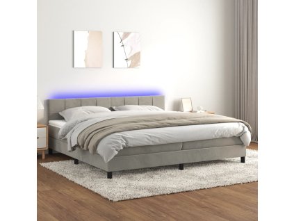 vidaXL Posteľ boxsping s matracom a LED bledosivá 200x200 cm zamat