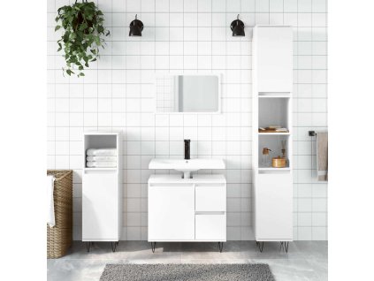 vidaXL Skrinka do kúpeľne lesklá biela 65x33x60 cm kompozitné drevo