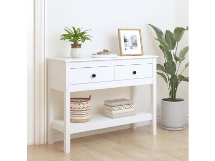 vidaXL Konzolový stolík biely 100x35x75 cm masívne borovicové drevo