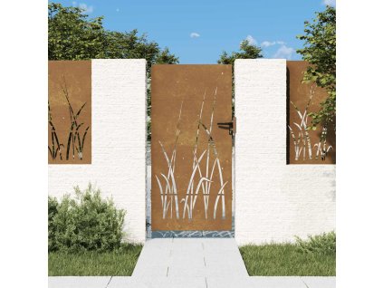 vidaXL Záhradná brána 85x200 cm, oceľ Corten, dizajn s trávou