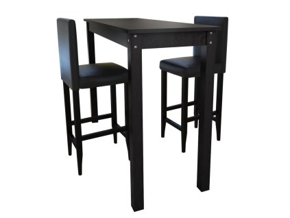 Barový stôl s 2 barovými stoličkami, čierny