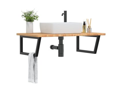 vidaXL Polica pod umývadlo, nástenná, oceľ a dubový masív