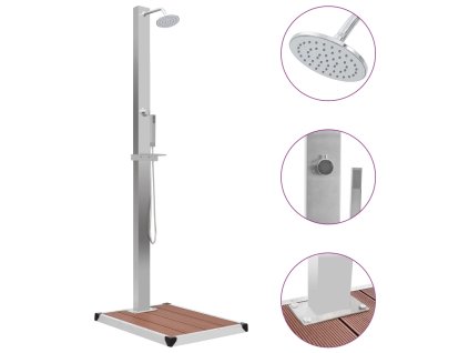 vidaXL Vonkajšia sprcha s vaničkou, WPC, nehrdzavejúca oceľ