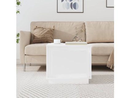 vidaXL Konferenčný stolík lesklý biely 51x50x44 cm spracované drevo