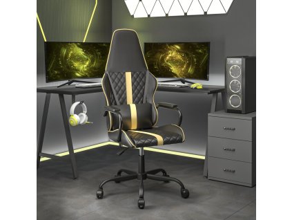 vidaXL Masážna herná stolička zlato-čierna umelá koža