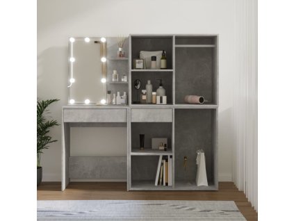 vidaXL Toaletný stolík s LED a 2 skrinkami betónový spracované drevo