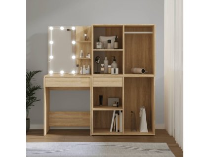 vidaXL Toaletný stolík s LED a 2 skrinkami dub sonoma spracované drevo