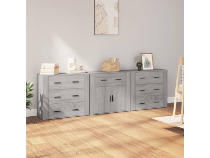 vidaXL Komody 3 ks sivý dub sonoma spracované drevo