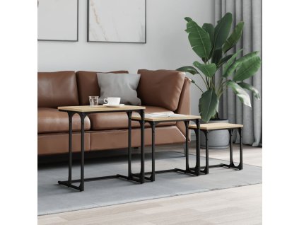 vidaXL Zasúvacie konferenčné stolíky 3 ks dub sonoma kompozitné drevo