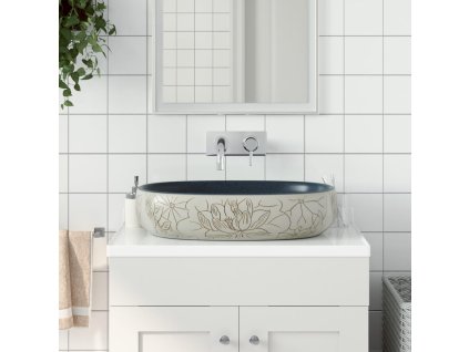 vidaXL Umývadlo na dosku pieskové a modré oválne 59x40x14 cm keramické