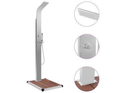 vidaXL Vonkajšia sprcha s vaničkou, WPC, nehrdzavejúca oceľ